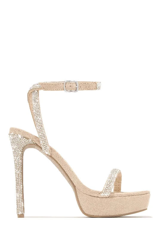 Perfect Kiss Embellished Platform High Heels - Nude