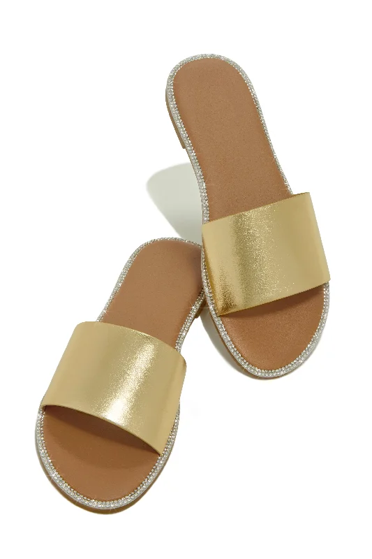 Summer Forever Embellished Flat Slip On Sandals - Gold